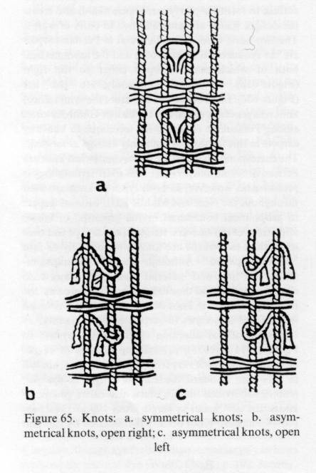 A weaver at a different kind of vertical loom