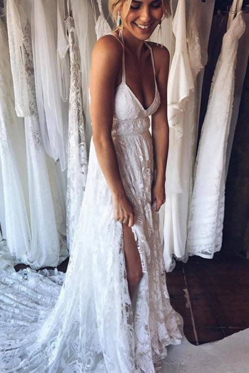 affordable boho wedding dresses cheap white dress high quality chiffon lace  summer beach bohemian long sleeves