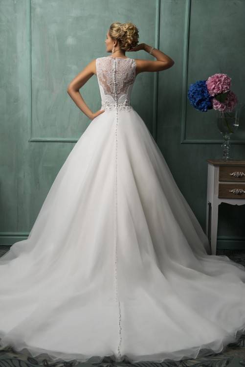Babaroni Demi Lace and Tulle Wedding Dress with Button Back