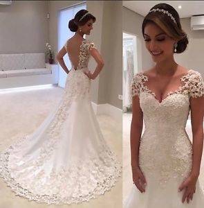 Cap Sleeves Sheer Hand Made Lace Applique Top Pure White Mermaid Wedding  Dress With Removable Long Skirt Illusion Bridal Dress Long Sleeve Wedding  Dresses