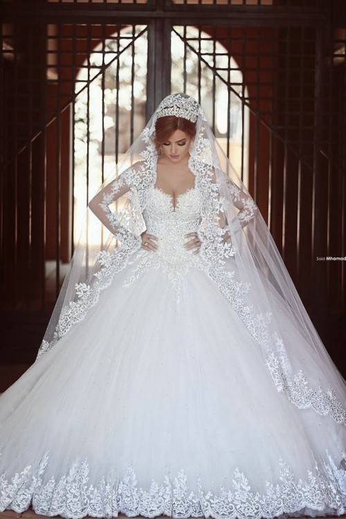 2017 Ball Gowns Arabic Wedding Dresses Applique Beaded Lace Long Sleeves Wedding  Gowns Arabic Bridal Gowns White Wedding Dresses Corset Wedding Dresses