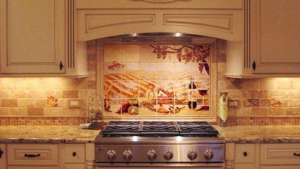 Glass tile kitchen backsplash