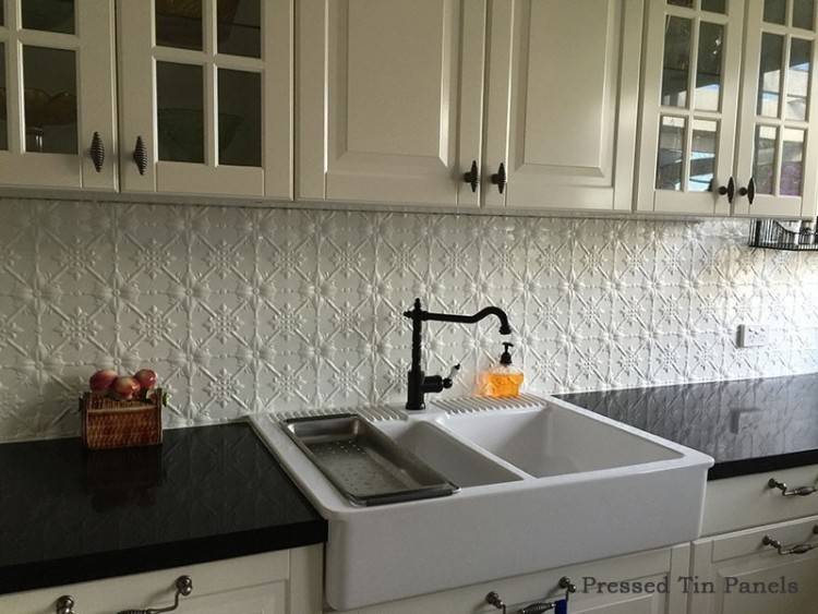 pressed metal backsplash white pressed tin behind stove ceiling sides of  built in bench