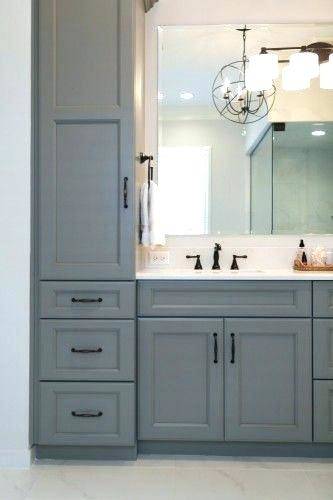 bathroom with grey vanity