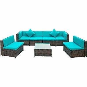 Merax Patio Furniture Set PE Rattan Sectional Garden Furniture Corner Sofa  Set (