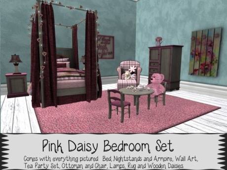 Daisy kids car bed and themed bedroom furniture suite with pink and white  striped linen and décor