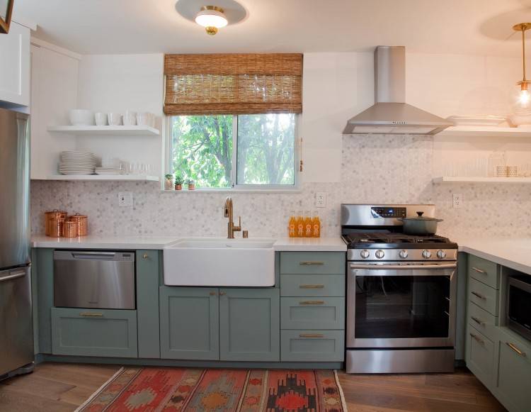 Finished Kitchen Cabinets Outstanding Green Distressed With Black  Countertop Finished Kitchen Cabinets